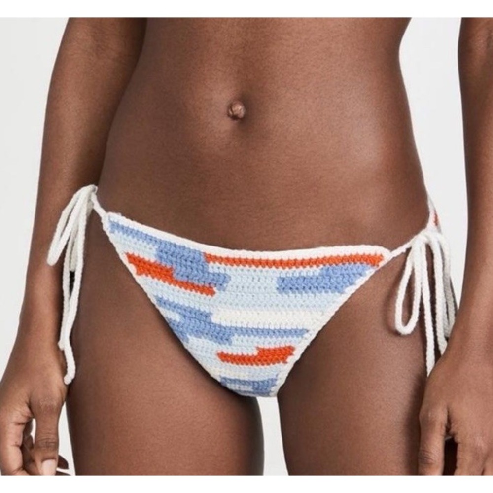 Sea New York Crochet Bikini Bottom Blue/Orange Cream Wool Large Cottagecore Boho